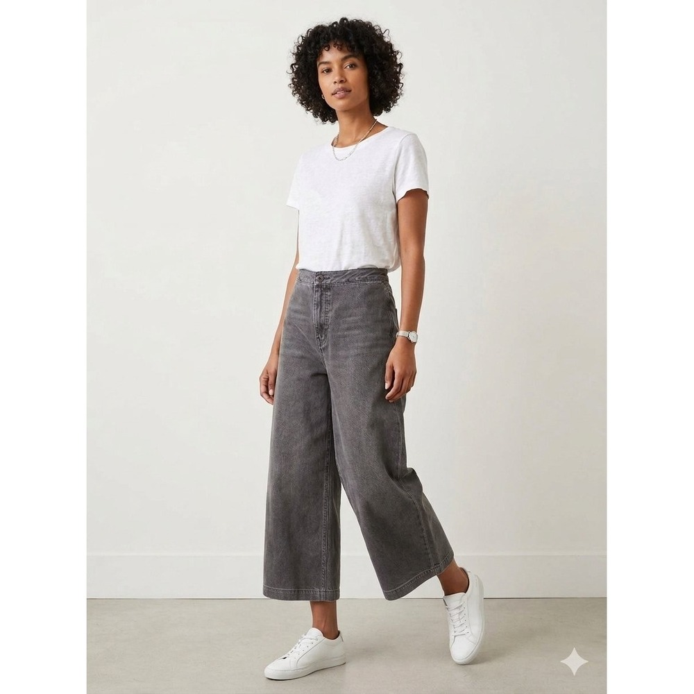 COS Womens High Waisted Wide Leg Cropped Jeans Grey Culottes Size 8